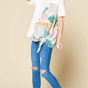 Rayon Blend Tropical Print Top Side Knot Short